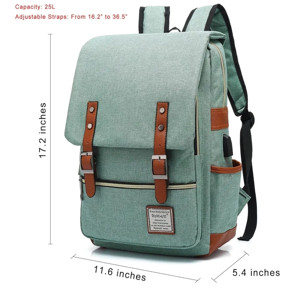 Stylish Green Backpack with Brown Accents